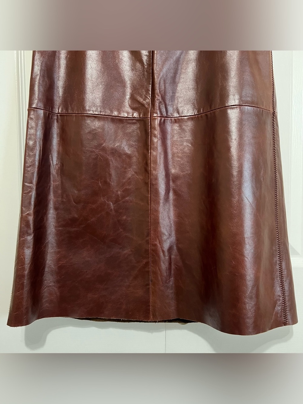 Vtg Y2K GAP Women’s Brown Leather A-Line Midi Skirt Size 2 - Picture 3 of 11